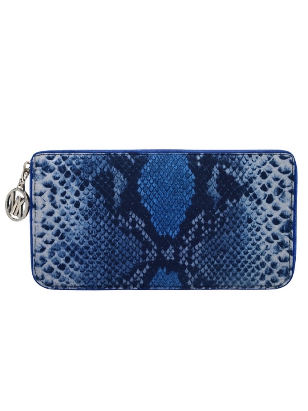 Stuart Weitzman Blue Python Print Zip Around Continental Wallet